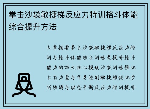 拳击沙袋敏捷梯反应力特训格斗体能综合提升方法